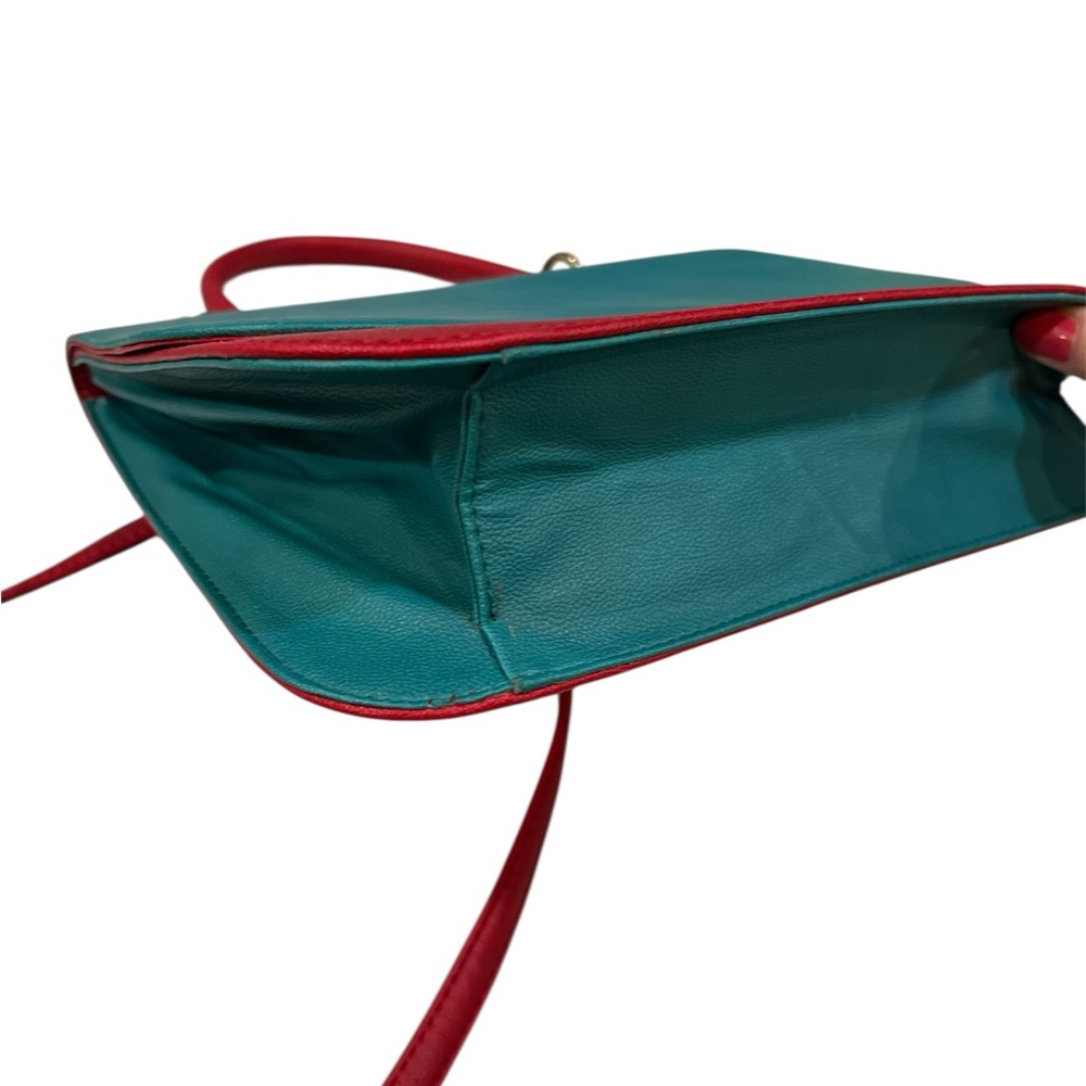Elvy Colorblock Leather Crossbody Satchel Teal & Red - Picture 7 of 11